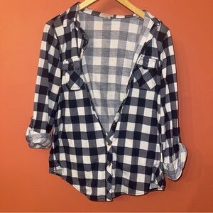 Navy Plaid Button-Up Shirt